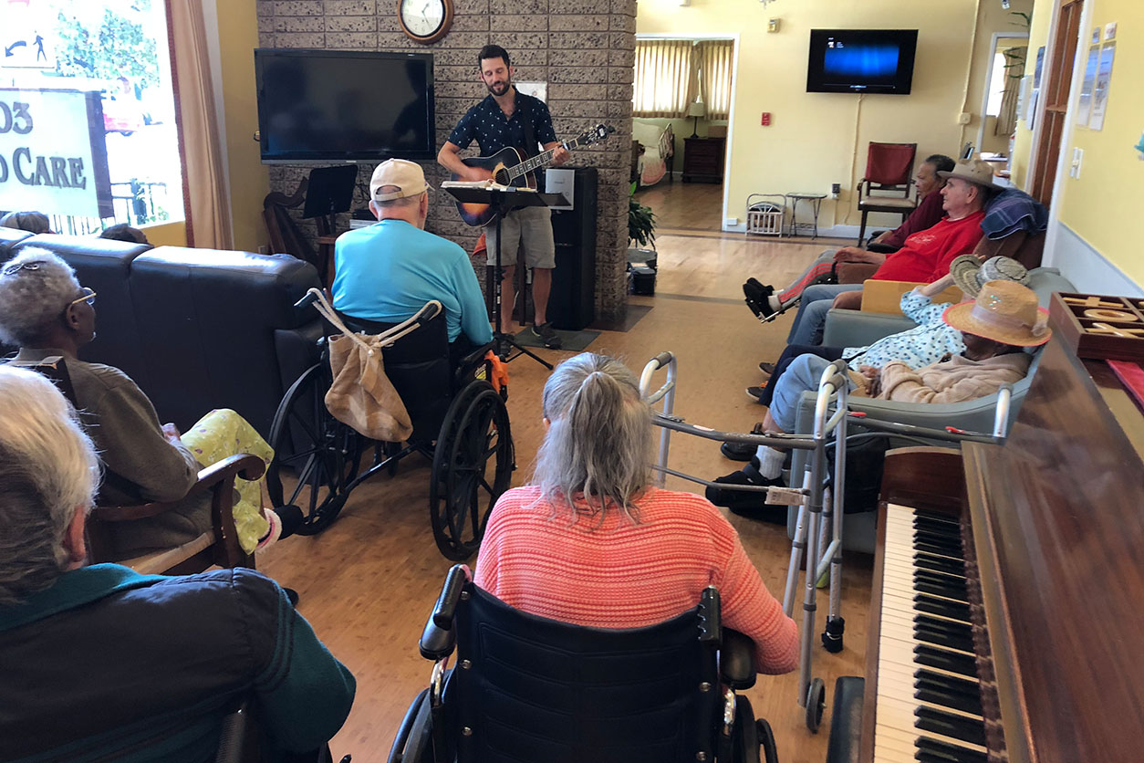 An entertainer performing for our seniors